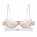 Détail du tissu en dentelle de cils et armature de ce soutien-gorge fin élégant - S / Blanc