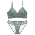 Dessous-Set aus Spitze in Salbeigrün mit Triangel-Cups und passendem transparentem Slip - 70C / Graugrün