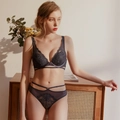Dunkelgraues Spitzen-Lingerie-Set mit Push-up-BH und passendem Riemchen-Slip - 75B / Graublau