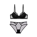 Set di lingerie sexy nera con dettagli a cinturino e design in rete trasparente - 70A / Nero