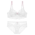 Elegant white lace lingerie set with pink straps and delicate floral embroidery - 70A / White