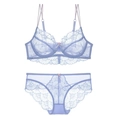 Lace lingerie set in lilac purple with thin straps and floral embroidery details - 70C / Blue