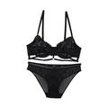 Conjunto de lencería de encaje negro con bordado floral y sujetador con aros - 70B / Negro