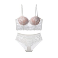 Elegante conjunto de lencería de encaje blanco con sujetador largo y braga de malla - Blanco / 80B