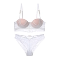 Set lingerie in pizzo bianco con reggiseno push-up e dettagli con catena dorata - 75C / Bianco
