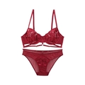 Conjunto de lencería de encaje rojo oscuro con sujetador con aros y braguita de malla - 70B / Burdeos