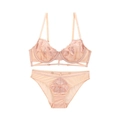 Conjunto de lencería de encaje rosa piel con bordado floral y detalle mesh - 70B / Color Piel