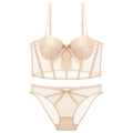 Conjunto de lencería con sujetador bustier y encaje en beige nude y detalles de lazos - 70B / Color Piel