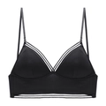 French sexy U-neck backless black bralette with thin straps and hollow out design - Black