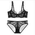 Conjunto de lencería de encaje negro con sujetador con aros y bragas de malla fina - 70A / Top Y Pantalón / Negro