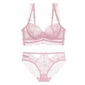 Completo intimo in pizzo rosa con ricamo floreale e dettagli di fiocchi in variante - Rosa / 75B