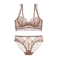 Set lingerie in pizzo marrone caffè con ricami floreali e dettagli a fiocco - caffè / 75B