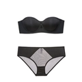 Conjunto de sujetador negro sin tirantes y braguita de malla transparente sin costuras - 70A / Negro