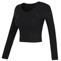 Nauwsluitende zwarte yoga crop top met lange mouwen en ingebouwde borstkussentjes - S / Zwart