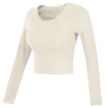 Detail van de cropped yoga top met lange mouwen, raglanstiksels en een slanke pasvorm in crème - S / crème