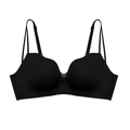 Seamless deep V wireless bra in black with thin double straps and lace detail - 70B / Tops / Black