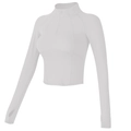 Witte nauwsluitende yoga crop top met lange mouwen, kwart rits en duimgaten ontwerp - XL / Broken Wit