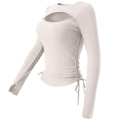 Nauwsluitende crème yoga top met lange mouwen, uitsnede en trekkoorden aan de zijkant - S / Havermoutkleur