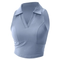 Top deportivo polo sin mangas azul claro con cuello en V para tenis, yoga y correr - M / Azul Claro
