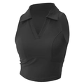 Top deportivo negro sin mangas con cuello polo y escote en V para tenis y entrenamiento - S / Negro