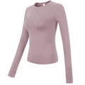 Maglia sportiva pilates a maniche lunghe con girocollo e fori per il pollice rosa - S / Rosa