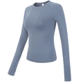 Maglia sportiva blu-grigia aderente a maniche lunghe con asole per i pollici per Pilates - S / Azzurro