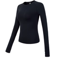 Top pilates nero a maniche lunghe slim fit con girocollo e fori per i pollici - S / Nero