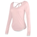 Roze yoga top met lange mouwen, open rug met kruisbanden en witte afwerking details - S / Kleiroze