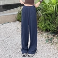 Damen Schnelltrocknende Yoga-Hose mit weitem Bein und hohem elastischem Bund in Dunkelblau - S / Blau