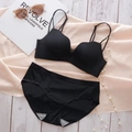 Conjunto de lencería negra sin costuras con copas de garra de gato y encaje fino - 70B / Juego / Negro