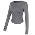 Nauwsluitende grijze yoga top met halve rits, duimgaten en gerimpelde taille - S / Grijs