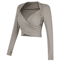 Top ajustado de yoga con cuello en V, diseño cruzado y agujeros para el pulgar en taupe - XL / Color Té con Leche
