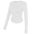 Nauwsluitende witte yoga top met kwart rits, duimgaten en gerimpelde taille - S / Broken Wit