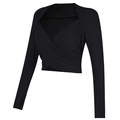 Top corto de yoga negro con cuello en V cruzado, mangas largas y agujeros para pulgar - XL / Negro