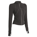 Chaqueta deportiva negra ajustada con cuello alto y agujeros para el pulgar mujer - S / Gris Jaspeado Oscuro