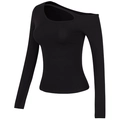 Dames zwarte pilates yoga top met lange mouwen en asymmetrische uitgesneden halslijn - S / Zwart