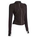 Chaqueta de yoga térmica para mujer con cuello alto y orificios para el pulgar - S / Marrón