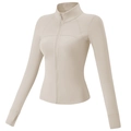 Damen Sportjacke mit Fleecefutter, Stehkragen und Daumenlöchern in elegantem Creme-Beige - S / Helles Elfenbein