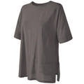 Donkergrijze mesh yoga t-shirt voor dames met een losse pasvorm en zijsplitjes - Koffie Grijs