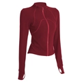 Chaqueta deportiva roja de yoga ajustada con cuello alto, cremallera y ojales - S / Rojo