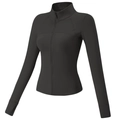 Schwarze Thermo-Yoga-Jacke für Damen mit Stehkragen und Daumenlöchern für Fitness - S / Schwarz