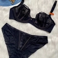 Set lingerie francese in pizzo nero con ricamo e supporto con ferretto - 70B / Nero