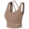 Brassière de sport taupe à maintien élevé avec dos croisé et bretelles larges - Marron café