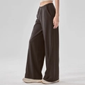 Damen Schnelltrocknende Yoga-Hose mit weitem Bein in Dunkelbraun und hohem Bund - Erdbraun