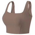 Sujetador deportivo marrón de cuello cuadrado con forro de malla transpirable para yoga - L / Chocolate