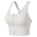 Sujetador deportivo gris claro con cremallera frontal y tirantes cruzados para fitness - S / Blanco