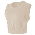 Mouwloze yoga crop top voor dames in zandbeige met geribbelde zoom voor sportkleding - S / Khaki