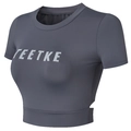 Στενό γκρι αθλητικό crop top μπλουζάκι με άνοιγμα στην πλάτη για γιόγκα και γυμναστική - S / Γκρι