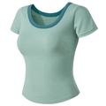 Nauwsluitend mintgroen geribbeld yoga T-shirt met contrast ronde hals voor sport - S / Groen