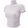 Eng anliegendes Sportshirt mit Stehkragen, seitlicher Raffung und Rippenstrick - Ursprüngliches Weiß